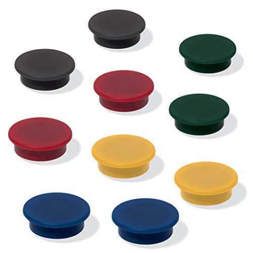 SIGEL MU197 Bunte Magnete für Whiteboard, Magnettafel, Kühlschrankmagnet, je 2x schwarz, rot, gelb, grün, blau, Ø 25 mm, 10 Stück von Sigel