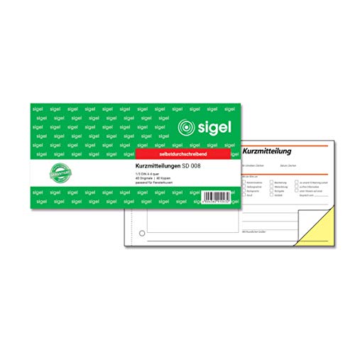 SIGEL SD008 Kurzmitteilungsblock 1/3 A4 quer, 2x40 Blatt, selbstdurchschreibend, 1 Stück von Sigel