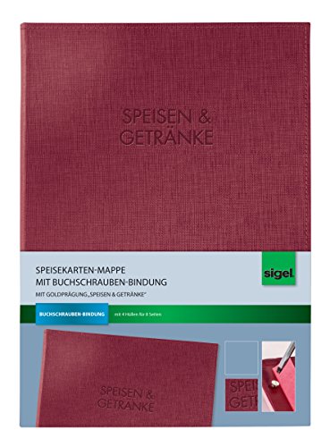 SIGEL SM132 Speisekarten-Mappe mit Buchschrauben-Bindung für A4, bordeauxrot mit edler Leinenstruktur von Sigel