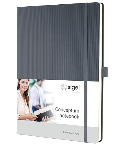Sigel CO649 Notizbuch A4 liniert grau, Hardcover, 194 nummerierte Seiten, nachhaltiges Papier, mit Inhaltsverzeichnis, Stiftschlaufe, Falttasche, Gummibandverschluss, Conceptum Sigel CO649 Notizbuch A4 liniert grau, Hardcover, 194 nummerierte Seiten, nachhaltiges Papier, mit Inhaltsverzeichnis, Stiftschlaufe, Falttasche, Gummibandverschluss, Conceptum von Sigel