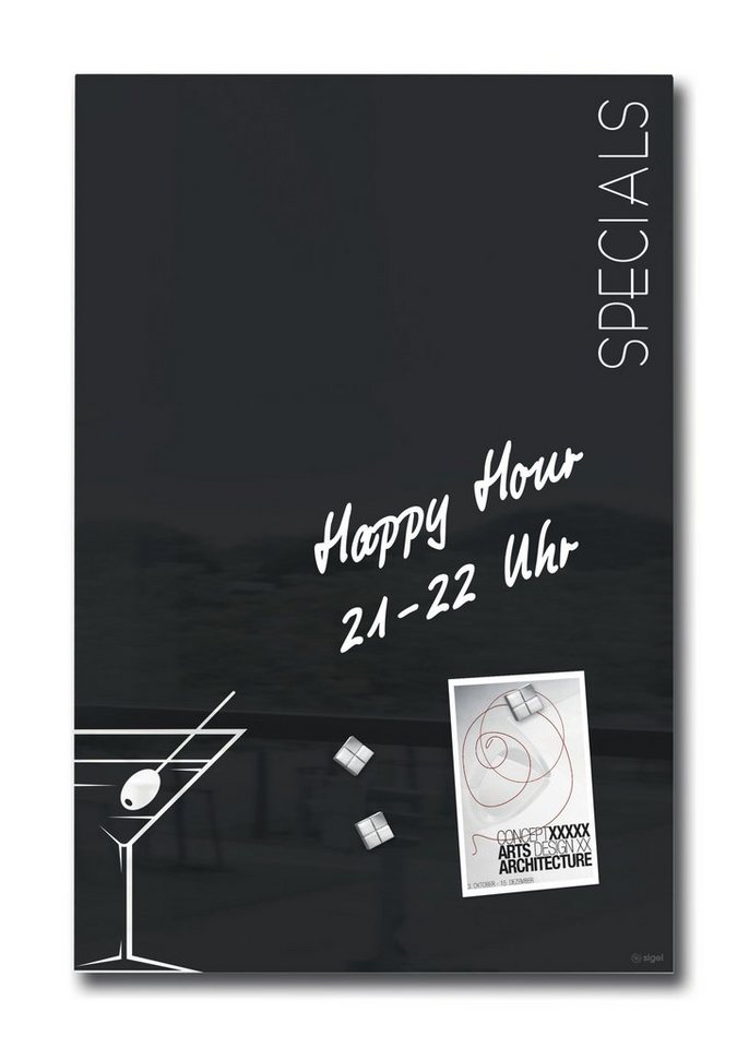 Sigel Magnettafel, Glas-Magnettafel Artverum Cocktail - 40 x 60 cm - schwarz, weiß von Sigel