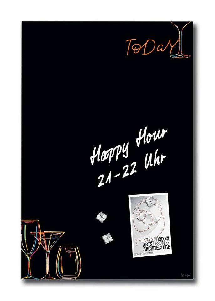 Sigel Magnettafel, Glas-Magnettafel Artverum Drinks - 40 x 60 cm - schwarz, orange von Sigel