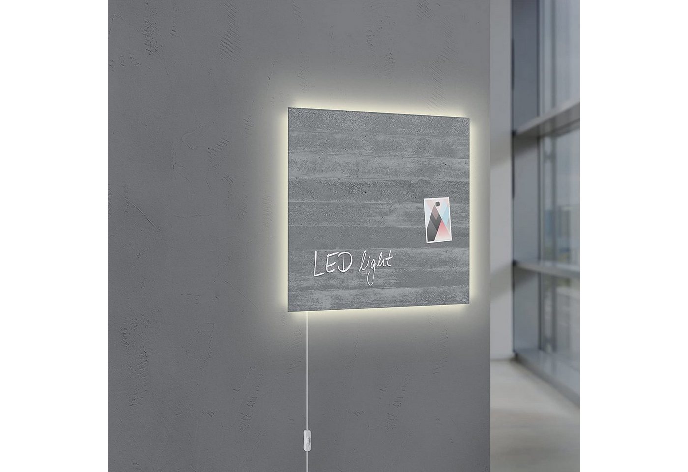 Sigel Magnettafel, Sigel GL403 Glas Magnetboard LED Beleuchtung 48x48 Sichtbeton von Sigel