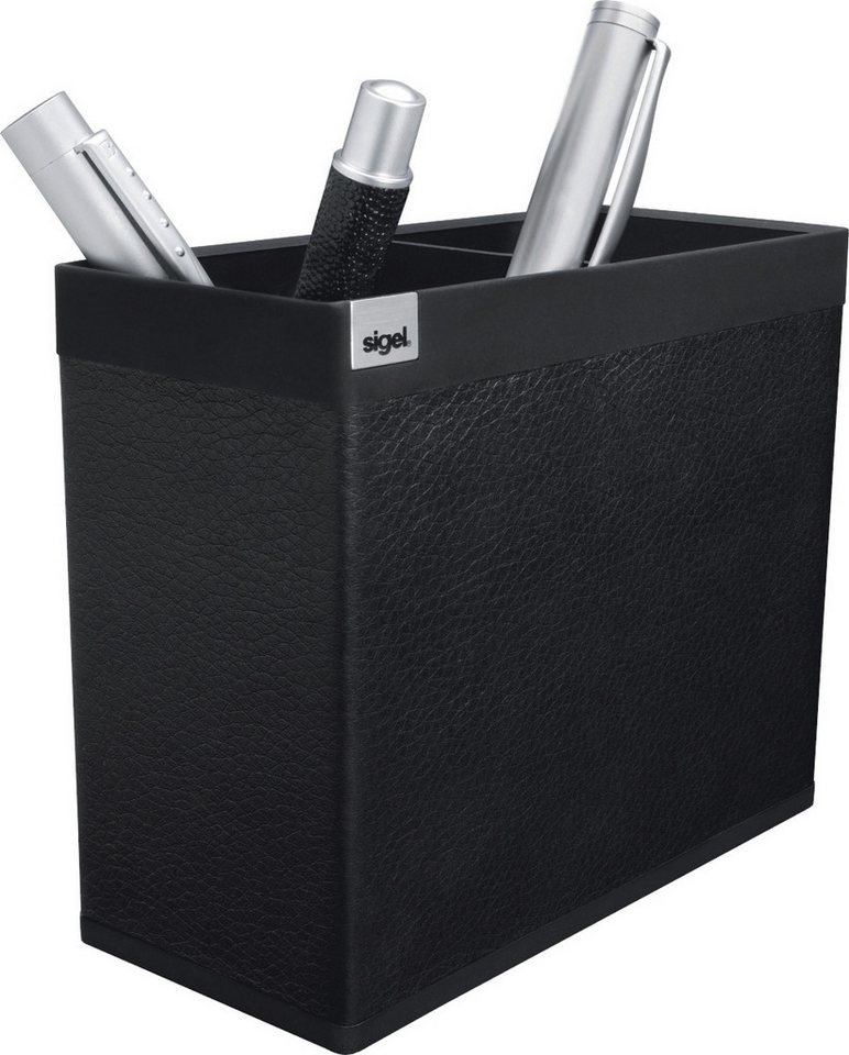 Sigel Tischaufsatz Stifteköcher cintano : S saphirschwarzes Lederimitat B130x T107x H60mm von Sigel