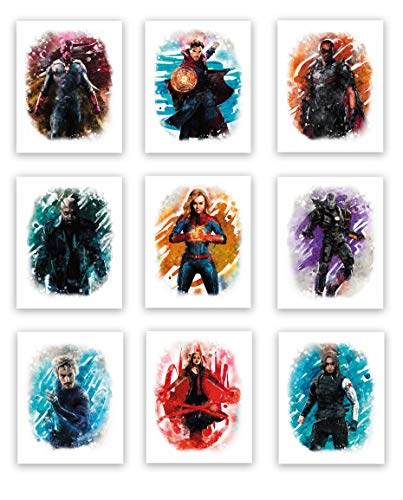 Avengers-Superhelden-Set, 2 Aquarell-Kunstdrucke (ungerahmt), tolles Geschenk-Set mit 10 Stück (20,3 x 25,4 cm), perfekt für Jungenzimmer-Dekoration, Wespe, Captain Marvel von Sight and Sound Art