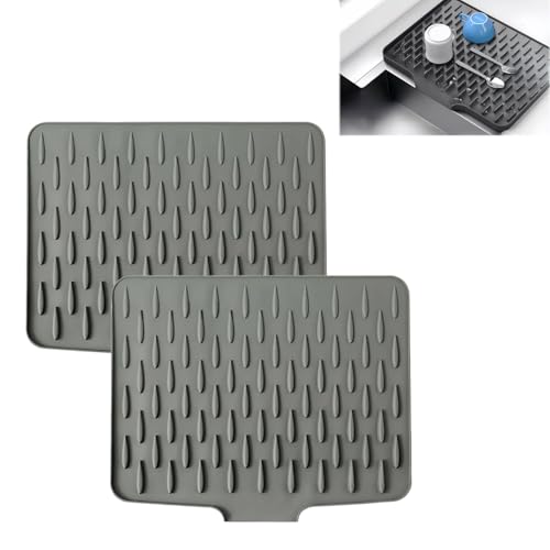 2 Stück Abtropfmatte Geschirr Küche,Abtropfmatte Silikon Mit Effektiver Wasserumleitung,Rutschfest und Hitzebeständig Silikon Abtropfmatte spüle,Dish Drying Mat,Badezimmer(Grau/40*32CM) von Sightday