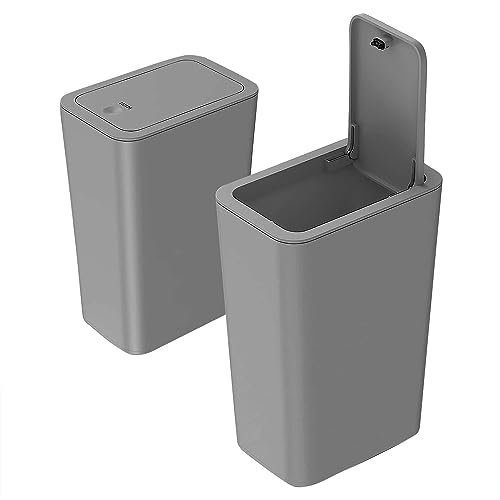 2 Stück Mülleimer Bad,9L Mülleimer Küche,Schmaler Mülleimer Mit Deckel Mülleimer Geruchsdicht Pop-Up Deckel PP Material für Bad,Küchen,Büro,Wohnzimmer,Schlafzimmer,WC Mülleimer(Mülleimer Grau) von Sightday