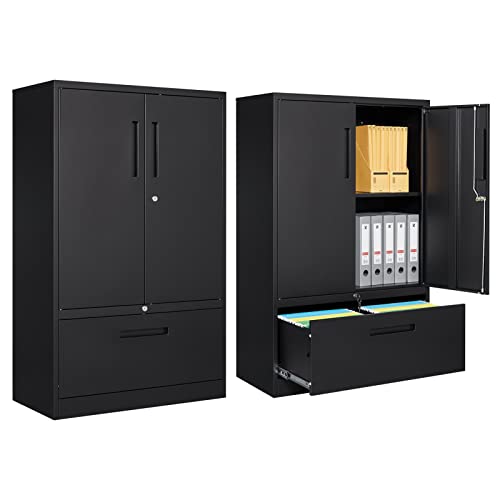 Sightlife Metallschrank Aktenschrank mit Schublade Mehrzweckschrank Aufbewahrungsschrank mit Schloss, Stahlschrank Office Storage Cabinet File Cabinet für Home Office, Schwarz von Sightlife