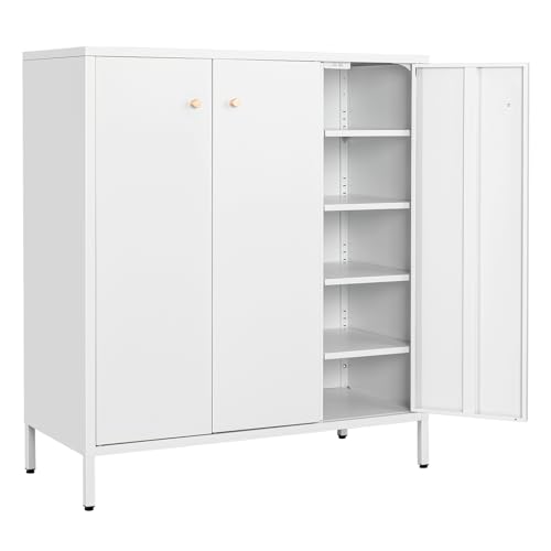 Sightlife Schuhschrank Schuhregal Metall Aufbewahrungsschrank mit 3 Türen Kommode Sideboard Flurschrank Mehrzweckschrank mit höhenverstellbaren Ablagen 90 x 108 x 40 cm (BxHxT) Weiß von Sightlife