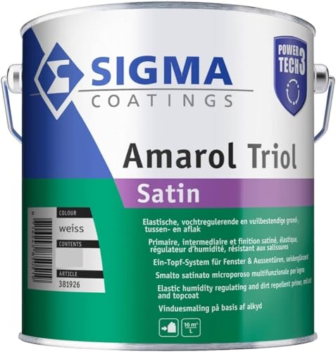 Sigma Amarol Triol Profi Holz- und Metallfarbe, Unterlage, Deckschicht, Satin-Finish - Robust und Witterungsbeständig (Biały, 1 Liter) von Sigma Coatings