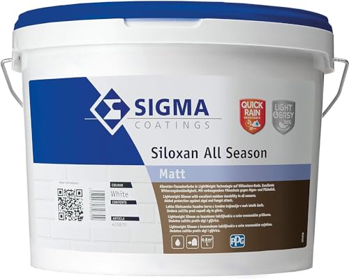 Sigma Siloxan All Season Weiß 1 l - Silikonharz-Fassadenfarbe - frühregenfest nach schon 20 Min - 30% leichter - Filmschutz gegen Algen- und Pilzbefall von Sigma Coatings