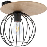 Deckenlampe Schwarz Natur E27 Holz Metall Kugelschirm von Sigma