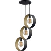 Design Pendelleuchte Schwarz Gold Ringe Metall 3-flmg von Sigma