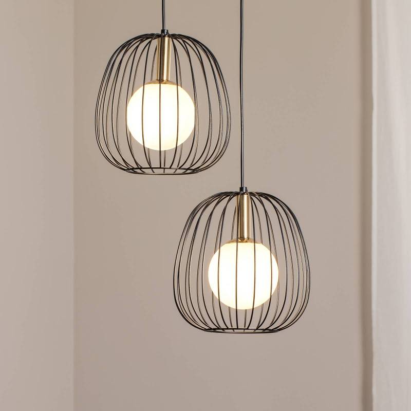 Hängeleuchte Bell, 2-flammig, schwarz/gold/weiß von Sigma