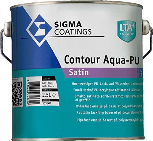 SIGMA Contour Aqua-PU satin Acryl-Lack auf Polyurethan-Basis Zwischen- und Schlussbeschichtung weiß 2,5 Liter von Sigma