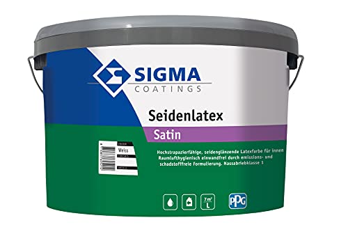 SIGMA Seidenlatex weiss, 5L - Wirtschaftliche, seidenglänzende Kunststoffdispersionsfarbe für innen. Raumlufthygienisch einwandfrei durch lösemittel- und weichmacherfreie sowie emissions- und schadstoffarme Formulierung. von Sigma