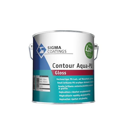 Sigma Coatings Contour Aqua PU-Gloss Premium PU Lack Zwischen und Schlussbeschichtung Weiß Glänzend innen&außen 2,5 Liter von Sigma Coatings