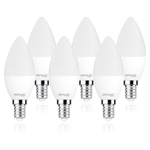 Sigmaled lighting, LED-Glühbirne E14-Sockel 6W (entspricht 40W), 480 Lumen, Warmweißes Licht (2800K), C37 LED-Leuchtmittel Kerzenform, 6er-Pack von Sigmaled lighting