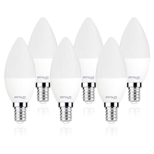 Sigmaled lighting, LED-Glühbirne E14-Sockel 6W (entspricht 40W), 550 Lumen, Neutralweißes Licht (4000K), LED-Leuchtmittel Kerzenform C37, 6er-Pack von Sigmaled lighting