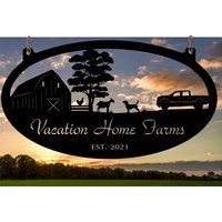 Farm Metall Schild Mit Zaun, Huhn, Ziege Und Pick-Up von SignPerformance