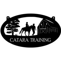 Pferd Metallschild Mit Scheune Und Mann, Mädchen Auf Pferd, 3 Ft Zeichen Pferd Metallschild Mit Scheune Und Mann, Mädchen Auf Pferd, 3 Ft Zeichen von SignPerformance