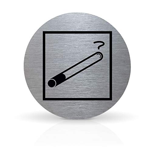 Betriebsausstattung24® Türschild Piktogramm Raucherbereich - Rundes Hinweisschild aus Aluminium - Für Ihre Tür & Wand - Silber - Durchmesser Ø 7,0 cm - Inkl. Klebepad von Betriebsausstattung24