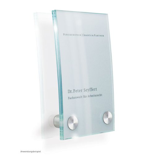 CRISTALLO Türschilder gewölbt aus Einscheiben-Sicherheitsglas, 2 Glasscheiben à 4 mm, 2 Halter mit 18 mm Durchmesser, Größe (BxHxT): 10,0 x 17,0 x 2,8 cm von SignSystems