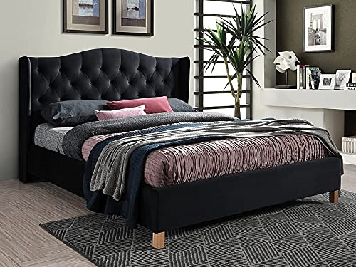 Bett ASPEN VELVET 160x200 schwarz, mit Samt gepolstert mit hohem Kopfteil,Galomour, Signal von Signal