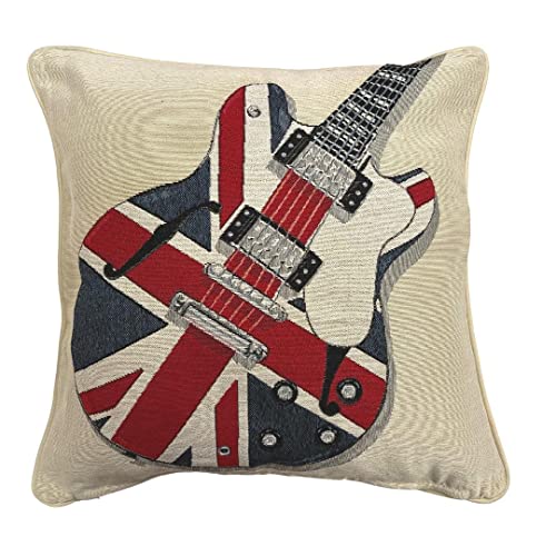 Signare CCOV-PN-UJGUTI Kissenbezug 45 x 45 cm Dekokissen Sofakissen London Motiv Union Jack Gitarre von Signare