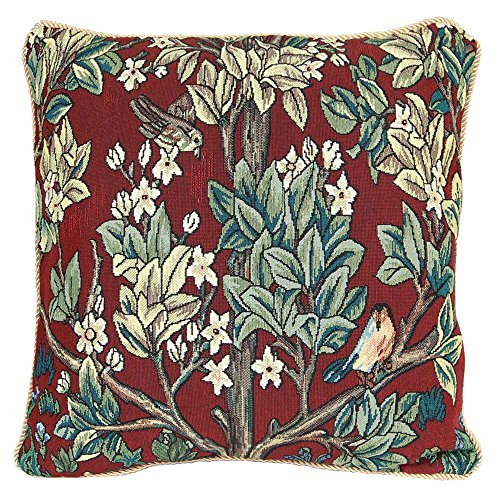 Signare Designer Ungewöhnlich Kissenbezug/Kissenhüllen 45x45cm Tapisserie Blumen Sofakissen - William Morris/Tree of Life-Red CCOV-Art-Morris-3 von Signare