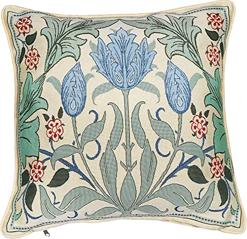 Signare Tapisserie-Kissenbezug, 45 x 45 cm, dekoratives Sofakissen mit William Morris Blaue Tulpe, CCOV-PN-BLTULIP von Signare