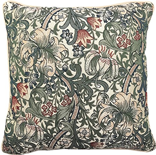 Signare Tapisserie Kissenbezug 45x45, Kissen 45x45 Kutdoor Kissen, Sofakissen, Deko Kissen, Zierkissen mit William Morris Designs (Goldene Lilie) (CCOV-GLILY) von Signare