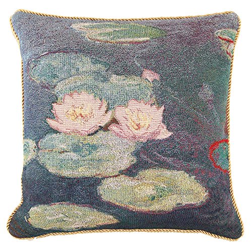 Signare Ungewöhnlich Mode Kissenbezug/Kissenhüllen 45x45cm Tapisserie Blumen Sofakissen Couch Hause - Monet/Water Lily (CCOV-Art-Monet-2) von Signare