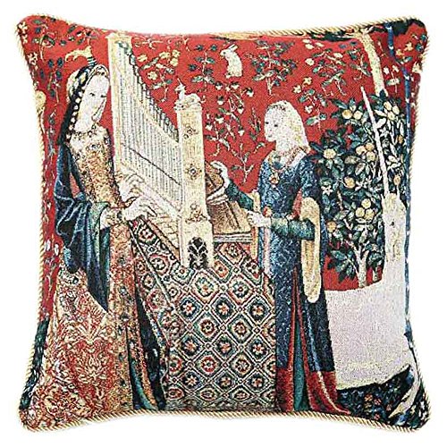 Signare Ungewöhnlich Mode Kissenbezug/Kissenhüllen 45x45cm Tapisserie Kissen Couch Hause - Lady and Unicorn/Sense of Hearing CCOV-Art-LU-HE von Signare