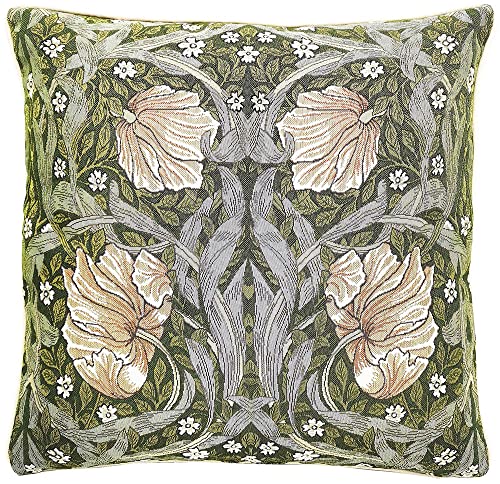 Signare Wandteppich-Kissenbezug, 45 cm x 45 cm, dekoratives Sofakissen mit William Morris Pimpernel und Thymian-Grün, CCOV-PN-PIMPERNEL-GN von Signare