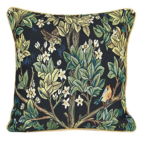 Signare William Morris Wandteppich-Kissenbezug, 45 x 45 cm, dekoratives Sofakissen mit Baum des Lebens und Orangenbaum, Blau von Signare