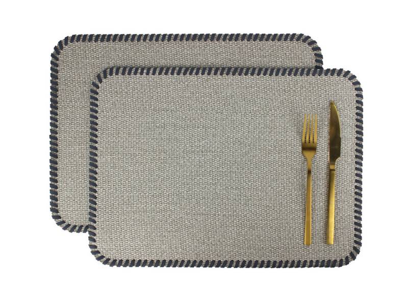 Signature Home Collection Platzset Tischset 4er Set grau mit Umrandung Lederband beidseitig, (Set, 4-St., 4 Platzdecken), pflegeleicht, abwischbar, beidseitig verwendbar von Signature Home Collection