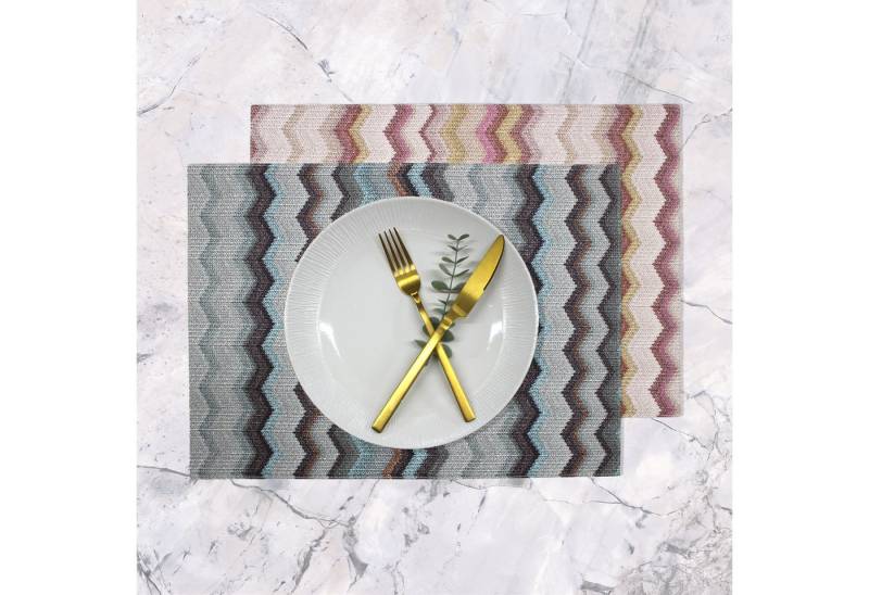 Signature Home Collection Platzset Tischset 6-er Set Zickzack Muster bunt zweifarbig Kunstleder, (Set, 6-St., 6 Tischsets), beidseitig verwendbar, handgefertigt in Europa von Signature Home Collection