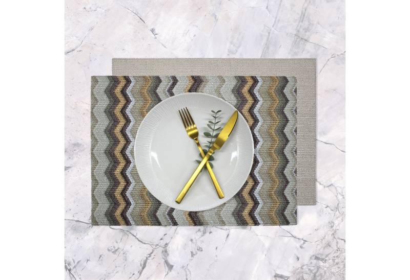 Signature Home Collection Platzset Tischset 6-er Set Zickzack Muster bunt zweifarbig Kunstleder, (Set, 6-St., 6 Tischsets), beidseitig verwendbar, handgefertigt in Europa von Signature Home Collection