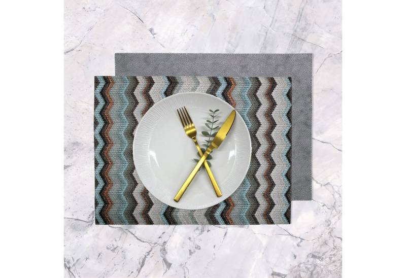 Signature Home Collection Platzset Tischset 6-er Set Zickzack Muster bunt zweifarbig Kunstleder, (Set, 6-St., 6 Tischsets), beidseitig verwendbar, handgefertigt in Europa von Signature Home Collection