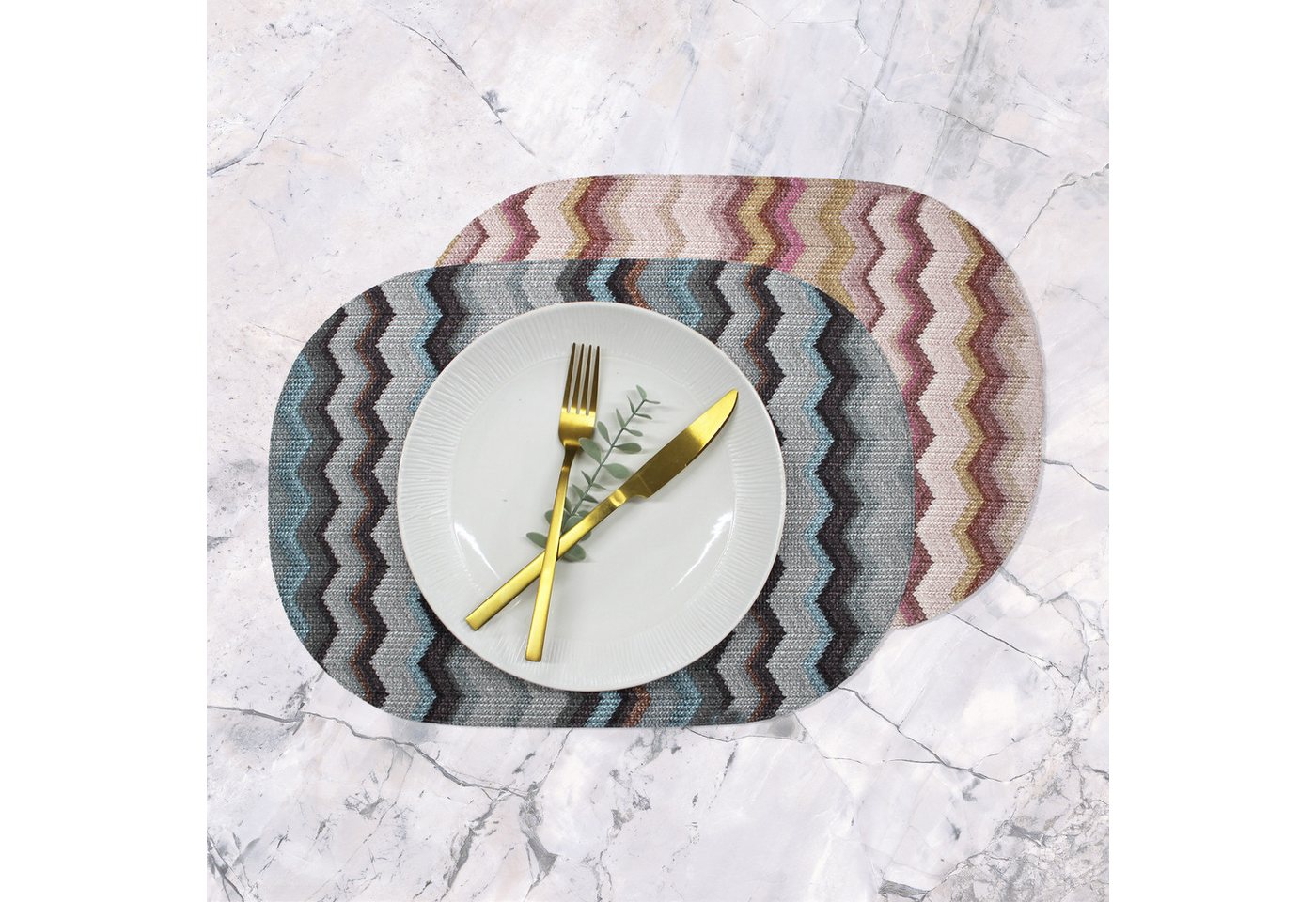 Platzset, Tischset 6-er Set oval Zickzack Muster bunt zweifarbig Kunstleder, Signature Home Collection, (Set, 6 Platzsets), zweifarbig, pflegeleicht & abwischbar von Signature Home Collection