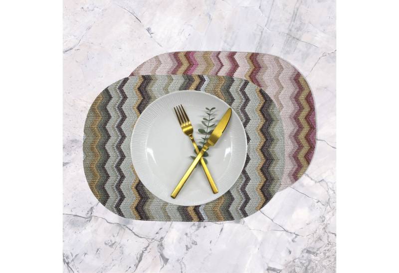 Signature Home Collection Platzset Tischset 6-er Set oval Zickzack Muster bunt zweifarbig Kunstleder, (Set, 6 Platzsets), zweifarbig, pflegeleicht & abwischbar von Signature Home Collection