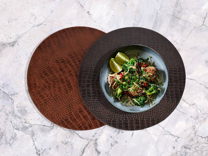 Signature Home Collection Platzset Tischsets 6-er Set rund Kroko Leder Imitat zweifarbig, (Set, Tischset 6-er Set Kunstleder 38 x 38 cm), beideseitig verwendbar mit 2 unterschiedlichen Farben von Signature Home Collection