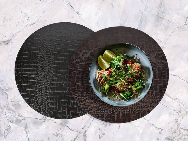 Signature Home Collection Platzset Tischsets 6-er Set rund Kroko Leder Imitat zweifarbig, (Set, Tischset 6-er Set Kunstleder 38 x 38 cm), beideseitig verwendbar mit 2 unterschiedlichen Farben von Signature Home Collection