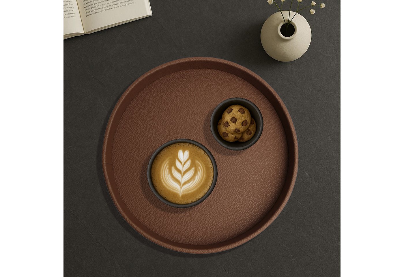 Signature Home Collection Dekotablett Rundes Tablett Kunstleder klein mit Prägung 26x4 cm mit Rand, handgefertigt, als Dekotablett oder Serviertablett nutzbar Signature Home Collection Dekotablett Rundes Tablett Kunstleder klein mit Prägung 26x4 cm mit Rand, handgefertigt, als Dekotablett oder Serviertablett nutzbar von Signature Home Collection