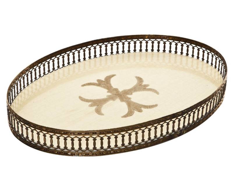 Signature Home Collection Dekotablett Tablett oval creme beige mit Lilie goldener Rand klassisch (1 Stück, 1 Tablett oval), Serviertablett in Handarbeit von Signature Home Collection