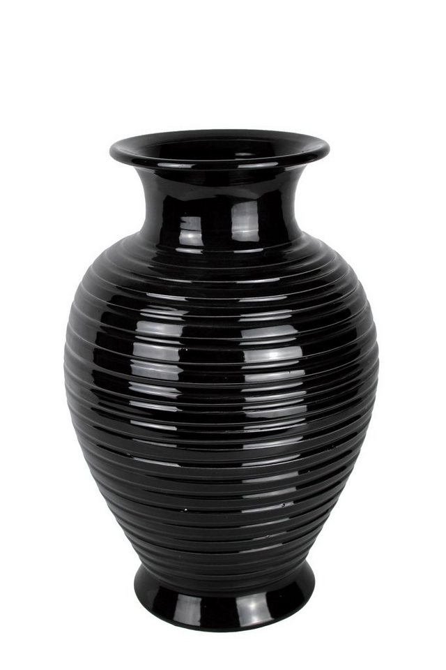 Signature Home Collection Dekovase Vase Keramik schwarz 36 cm mit Ringmuster (1 Stück, 1 Keramikvase), Handgefertigte Keramik aus Italien von Signature Home Collection