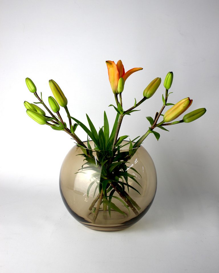 Signature Home Collection Kugelvase Vase Glas rund bernstein grau Glasvase handgemacht Tischvase (1 St., 1 Vase), breiter Rand, dekorative Vase aus braunem Glas von Signature Home Collection