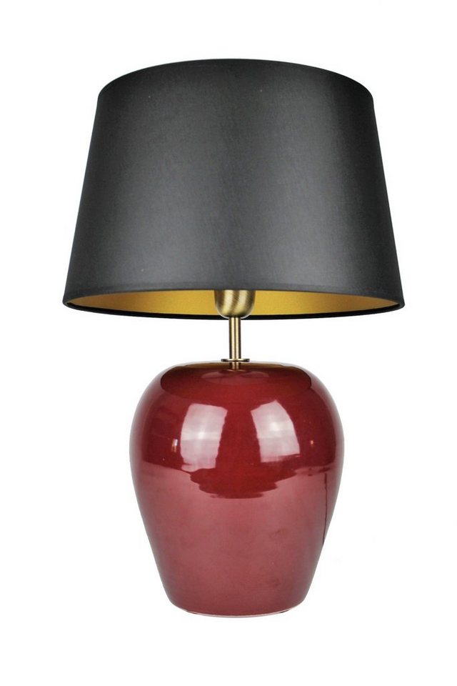 Signature Home Collection Nachttischlampe Nachttischlampe rund Keramiklampe in Keramik, ohne Leuchtmittel, warmweiß, Keramiklampe Nachttischlampe rot mit Lampenschirm von Signature Home Collection