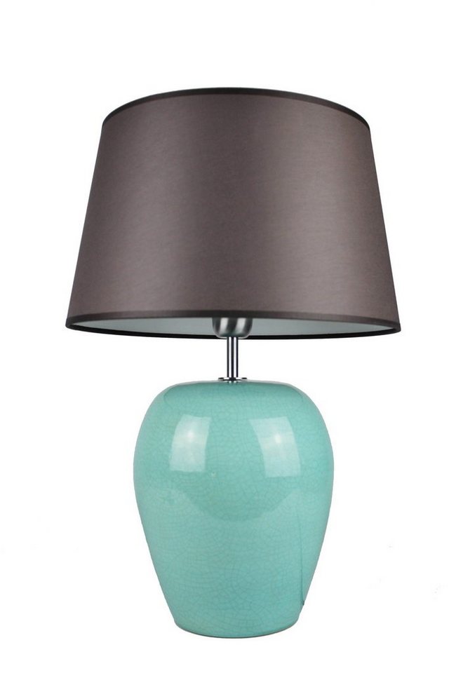 Signature Home Collection Nachttischlampe Nachttischlampe rund Keramiklampe in Keramik, ohne Leuchtmittel, warmweiß, Keramiklampe Nachttischlampe türkis mit Lampenschirm von Signature Home Collection